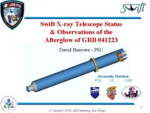 Swift Xray Telescope Status Observations of the Afterglow