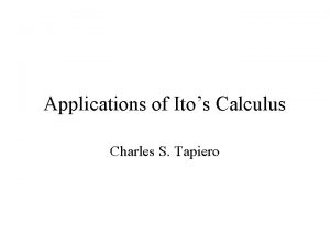 Applications of Itos Calculus Charles S Tapiero Lognormal