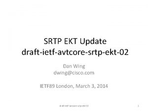 SRTP EKT Update draftietfavtcoresrtpekt02 Dan Wing dwingcisco com