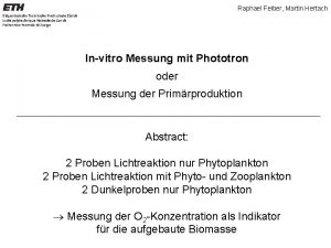 Raphael Felber Martin Hertach Invitro Messung mit Phototron