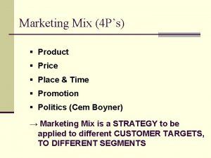 Marketing Mix 4 Ps Product Price Place Time