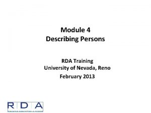 Module 4 Describing Persons RDA Training University of