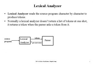 Lexical Analyzer Lexical Analyzer reads the source program
