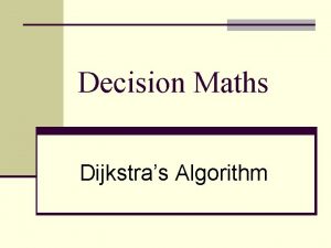 Decision Maths Dijkstras Algorithm Networks Wiltshire n Maps