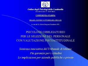 Ordine degli Psicologi della Lombardia Corso Buenos Aires