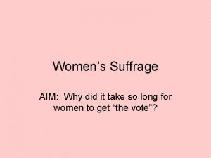 Womens Suffrage AIM Why did it take so