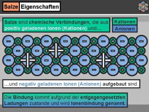 Salze Eigenschaften Salze sind chemische Verbindungen die aus