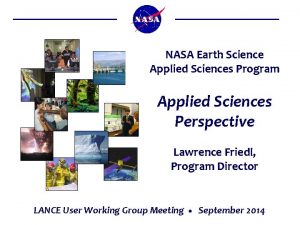 NASA Earth Science Applied Sciences Program Applied Sciences