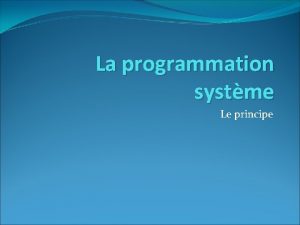 La programmation systme Le principe Systme dexploitation Interface