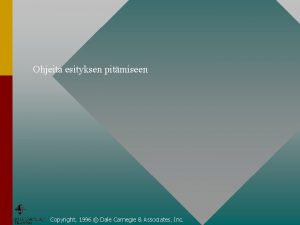 Ohjeita esityksen pitmiseen Copyright 1996 Dale Carnegie Associates