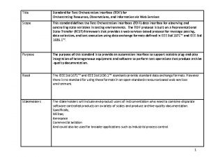 Title Standard for Test Orchestration Interface TOIF for