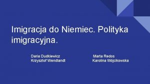 Imigracja do Niemiec Polityka imigracyjna Daria Dudkiewicz Krzysztof