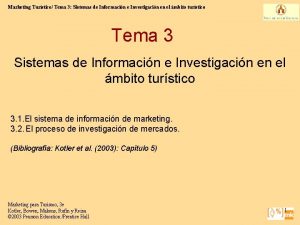 Marketing Turstico Tema 3 Sistemas de Informacin e