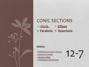 CONIC SECTIONS 1 Circle 2 Ellipse 3 Parabola