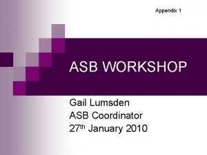 Appendix 1 ASB WORKSHOP Gail Lumsden ASB Coordinator