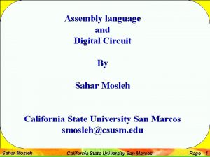 Assembly language and Digital Circuit By Sahar Mosleh