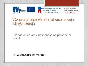 Vznam genderov optimalizace rozvoje lidskch zdroj Genderov audit