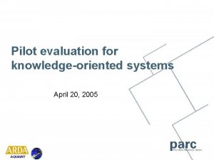 Pilot evaluation for knowledgeoriented systems April 20 2005