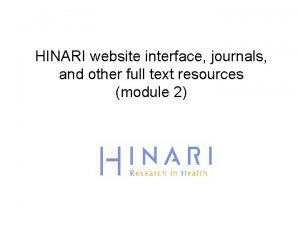 HINARI website interface journals and other full text