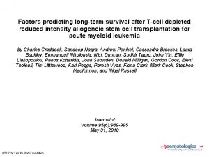 Factors predicting longterm survival after Tcell depleted reduced