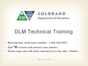 DLM Technical Training Meeting One conference number 1