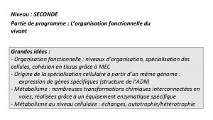 Niveau SECONDE Partie de programme Lorganisation fonctionnelle du