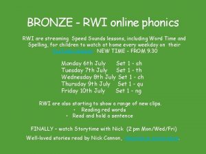 BRONZE RWI online phonics RWI are streaming Speed