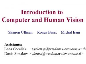 Introduction to Computer and Human Vision Shimon Ullman
