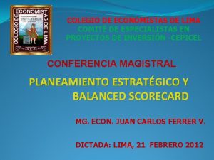 COLEGIO DE ECONOMISTAS DE LIMA COMIT DE ESPECIALISTAS