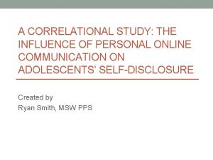 A CORRELATIONAL STUDY THE INFLUENCE OF PERSONAL ONLINE