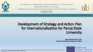 Development of Strategy and Action Plan for Internationalization