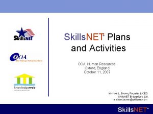 Skills NET Plans and Activities OOA Human Resources