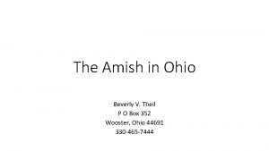 The Amish in Ohio Beverly V Theil P