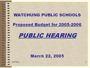 WATCHUNG PUBLIC SCHOOLS Proposed Budget for 2005 2006