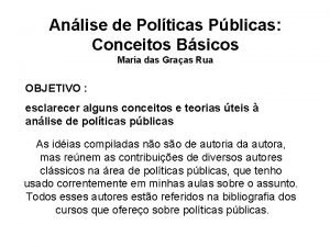 Anlise de Polticas Pblicas Conceitos Bsicos Maria das