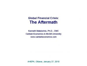 Global Financial Crisis The Aftermath Kenneth Matziorinis Ph