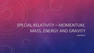 SPECIAL RELATIVITY MOMENTUM MASS ENERGY AND GRAVITY CHAPTER