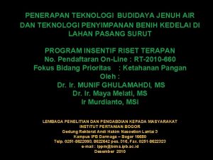 PENERAPAN TEKNOLOGI BUDIDAYA JENUH AIR DAN TEKNOLOGI PENYIMPANAN