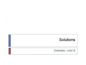 Solutions Chemistry Unit 10 What Are Solutions Characteristics