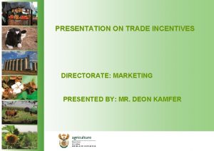 PRESENTATION ON TRADE INCENTIVES DIRECTORATE MARKETING PRESENTED BY