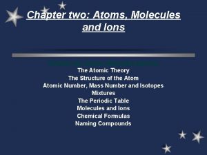 Chapter two Atoms Molecules and Ions The Atomic