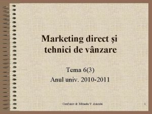 Marketing direct i tehnici de vnzare Tema 63