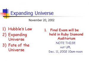 Expanding Universe November 20 2002 1 Hubbles Law