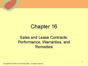 Chapter 16 Sales and Lease Contracts Performance Warranties