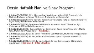 Dersin Haftalk Plan ve Snav Program 1 Hafta