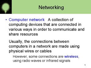 Networking Computer network A collection of computing devices