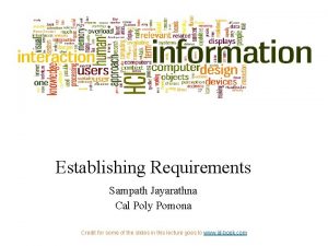 Establishing Requirements Sampath Jayarathna Cal Poly Pomona Credit