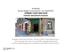Handbook Service design knowhow for rural food SMEs