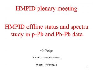 HMPID plenary meeting HMPID offline status and spectra