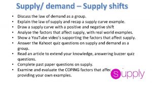 Supply demand Supply shifts Discuss the law of